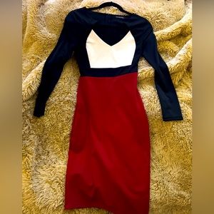 Lovely form fitting soft flowing Tri-color dress!